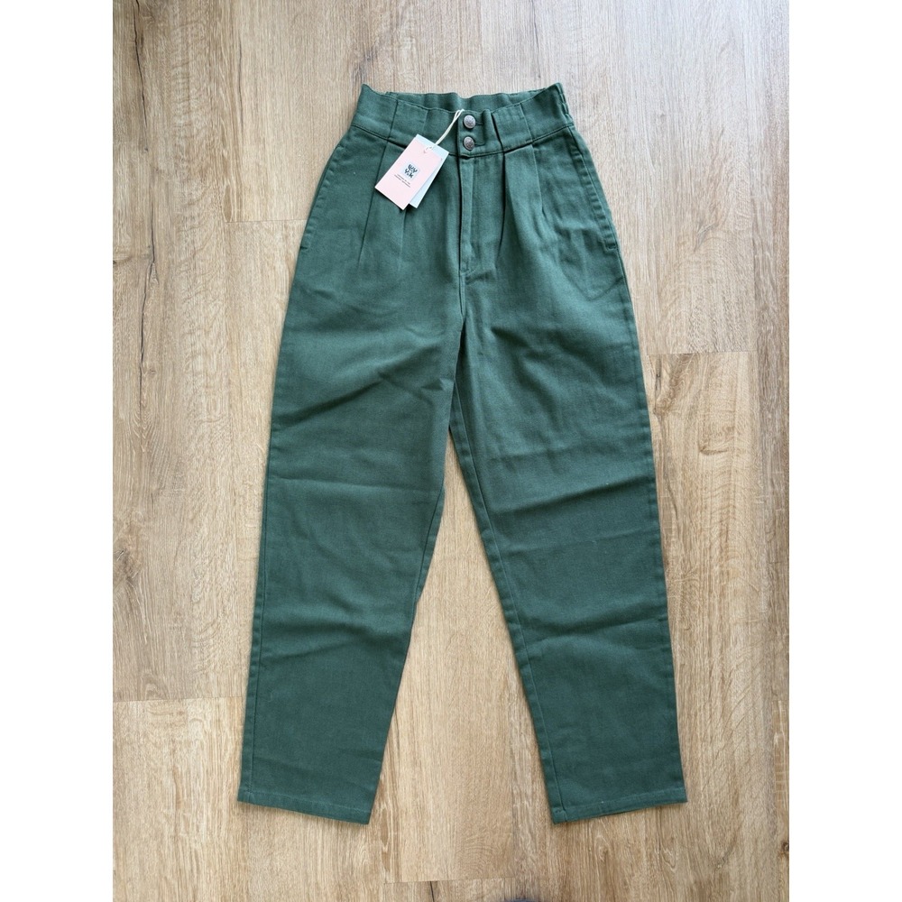 NWT Lucy And Yak Addison Trousers Organic Twill Pants Posy Green Women 24 Petite